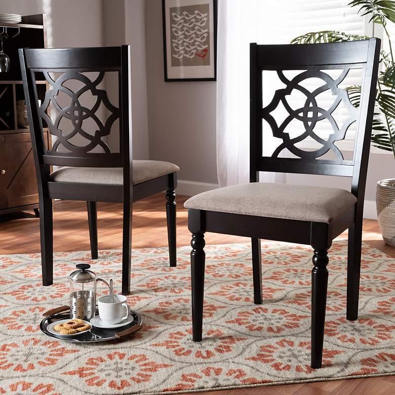 Image 1 Baxton Studio Renaud Sand Fabric Upholstered Wood 2-Piece Dining Chair Set