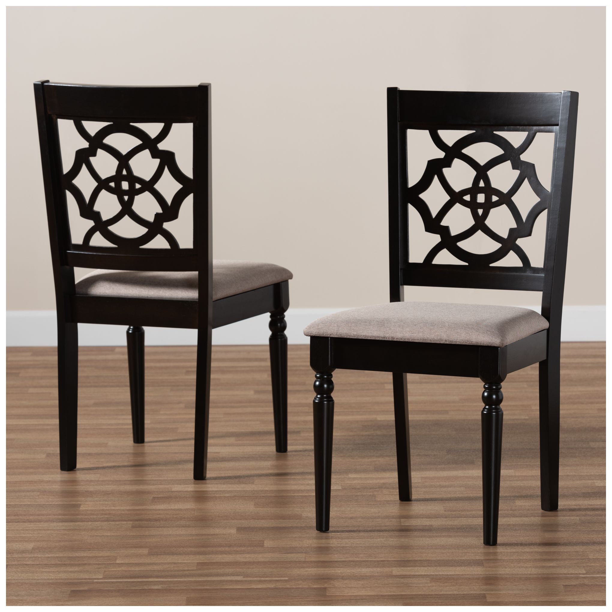 Baxton Studio Renaud Sand Fabric Upholstered Wood 2-Piece Dining Chair Set