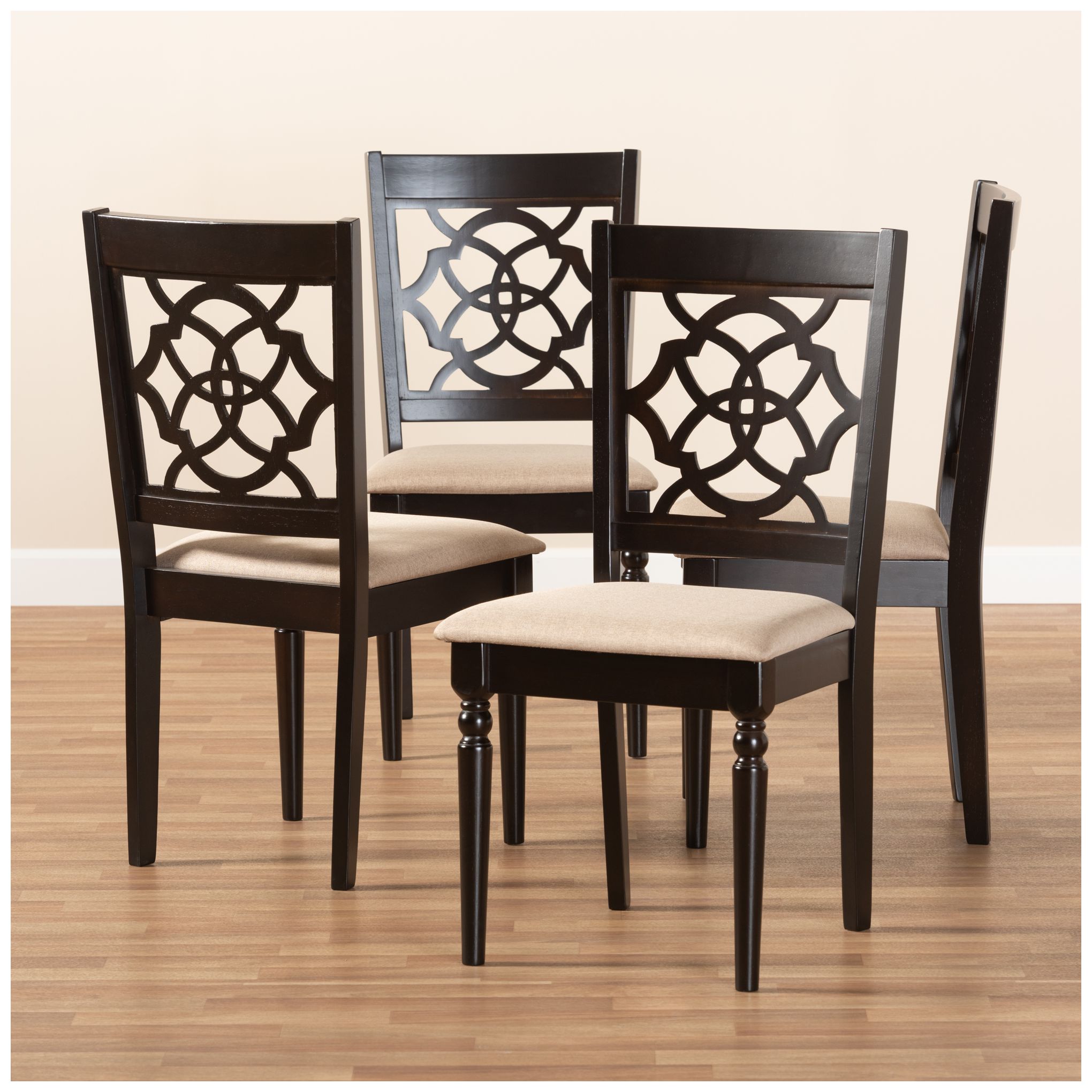 Image 3 Baxton Studio Renaud Sand Fabric Upholstered Wood Dining Chair more views