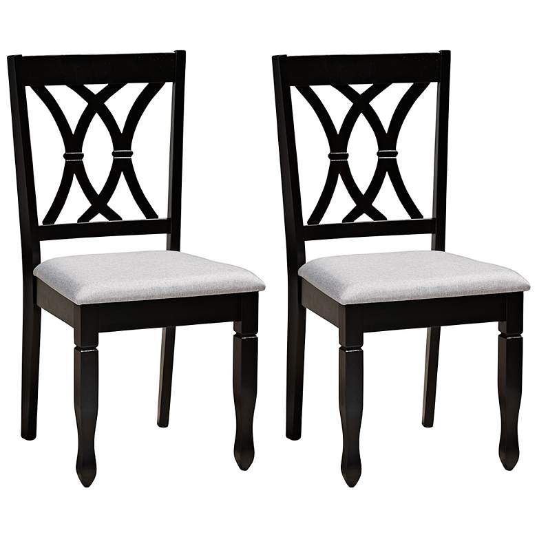 Image 2 Baxton Studio Reneau Grey Fabric Upholstered Wood 2-Piece Dining Chair Set