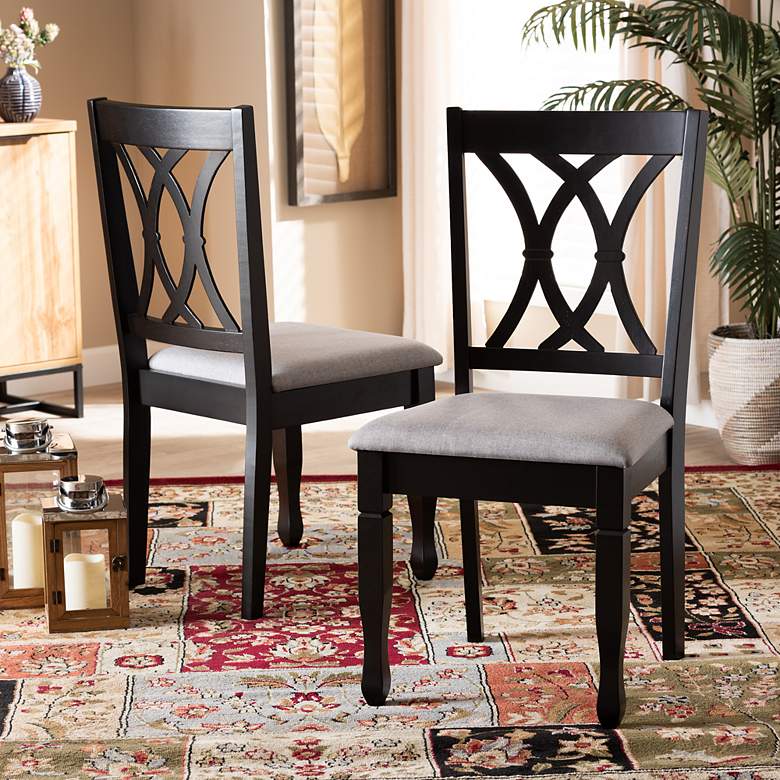 Image 1 Baxton Studio Reneau Grey Fabric Upholstered Wood 2-Piece Dining Chair Set