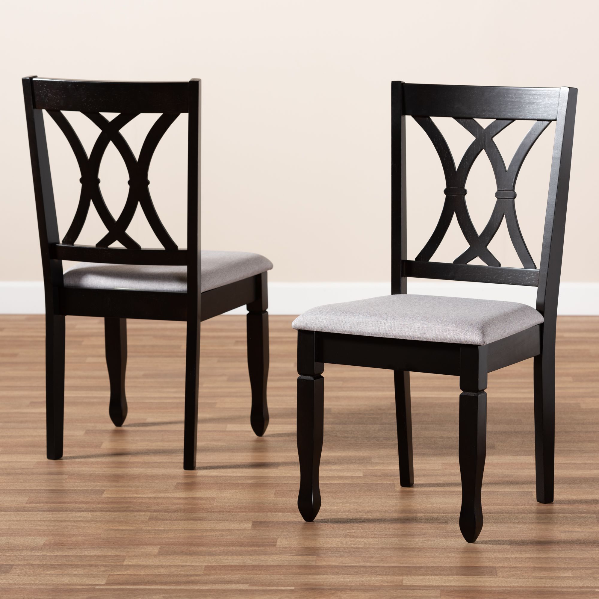 Baxton Studio Reneau Grey Fabric Upholstered Wood 2-Piece Dining Chair Set