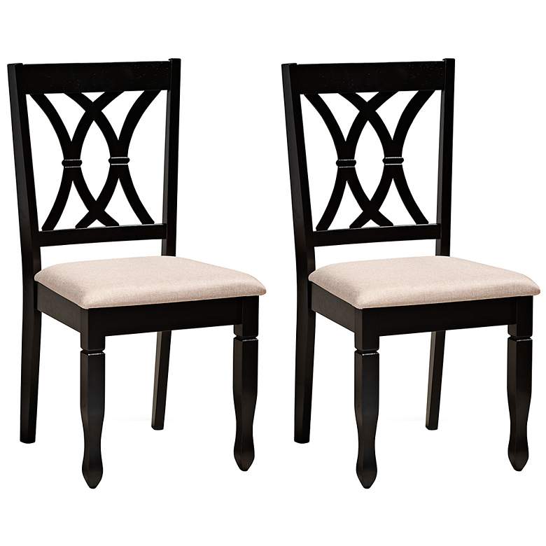 Image 2 Baxton Studio Reneau Sand Fabric Upholstered Wood 2-Piece Dining Chair Set