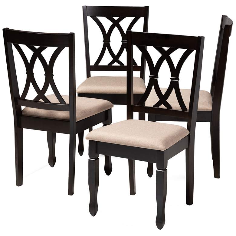 Image 1 Baxton Studio Reneau Sand Fabric Upholstered Wood Dining Chair