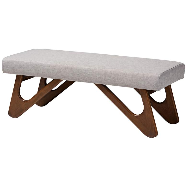 Image 2 Baxton Studio Rika Grayish Beige and Walnut Boomerang Bench