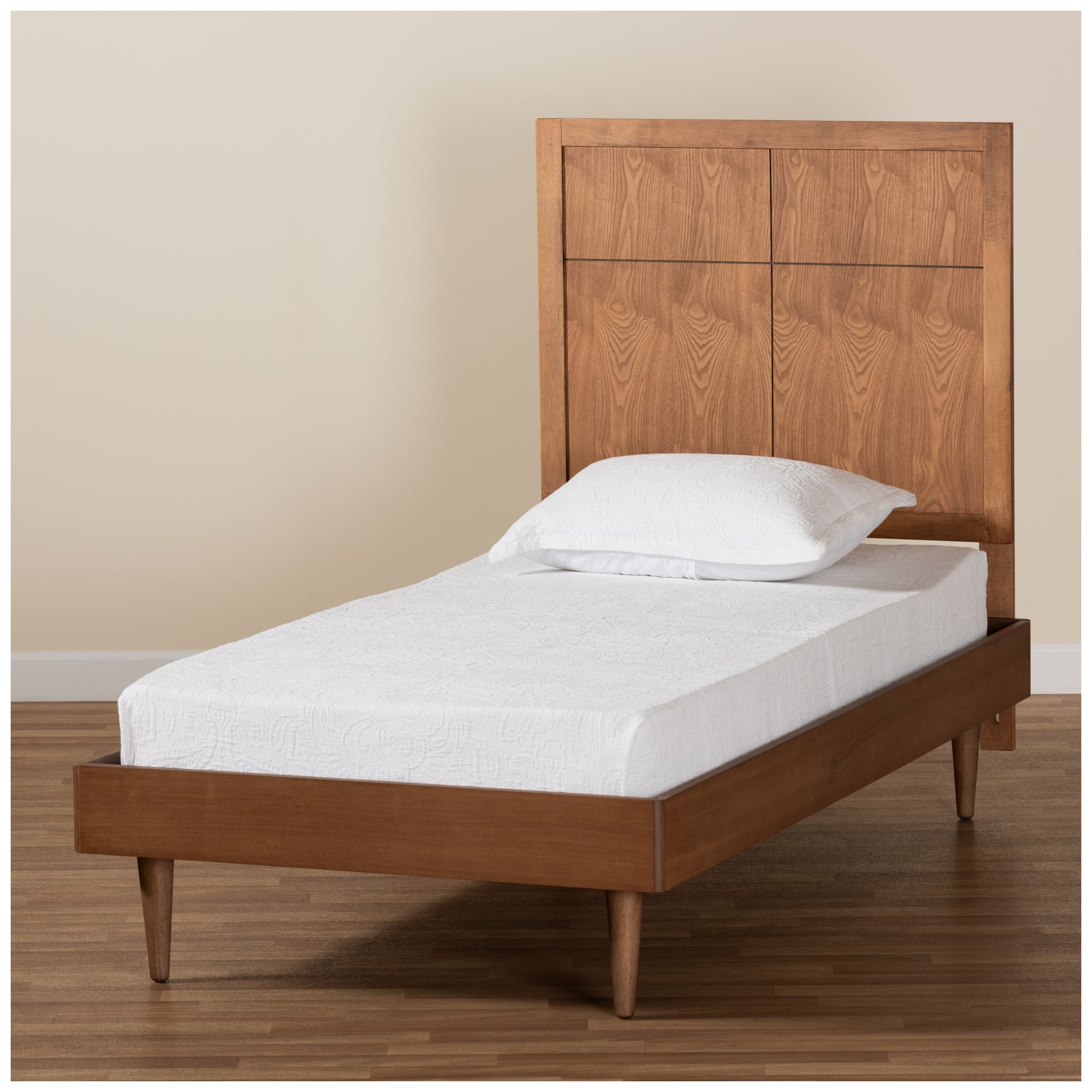 Baxton Studio Rin Walnut Brown Twin Size Platform Bed in scene