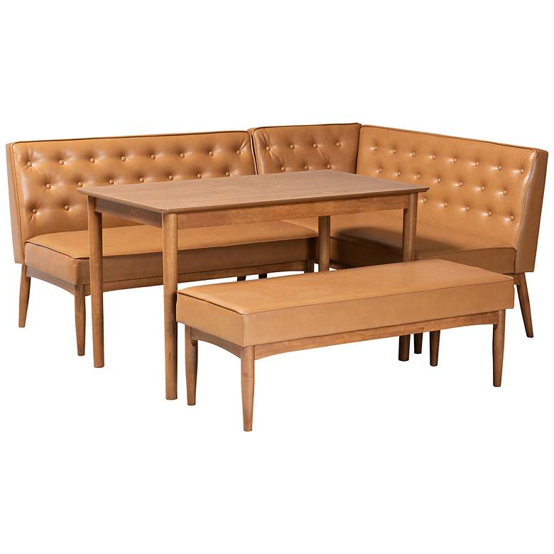 Image 2 Baxton Studio Riordan Tan Faux Leather Modern 4-Piece Dining Nook Set