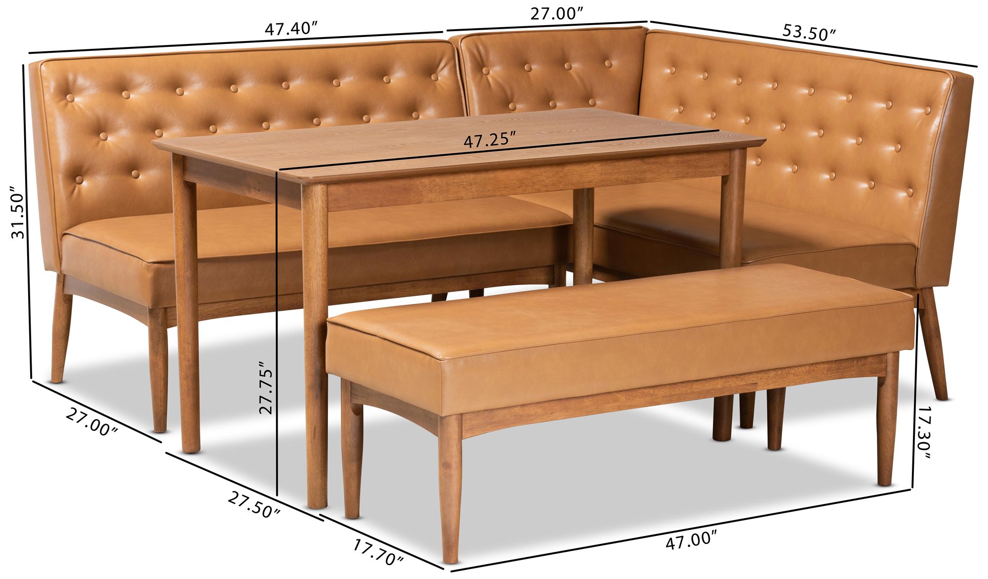 Baxton Studio Riordan Tan Faux Leather Modern 4-Piece Dining Nook Set in scene