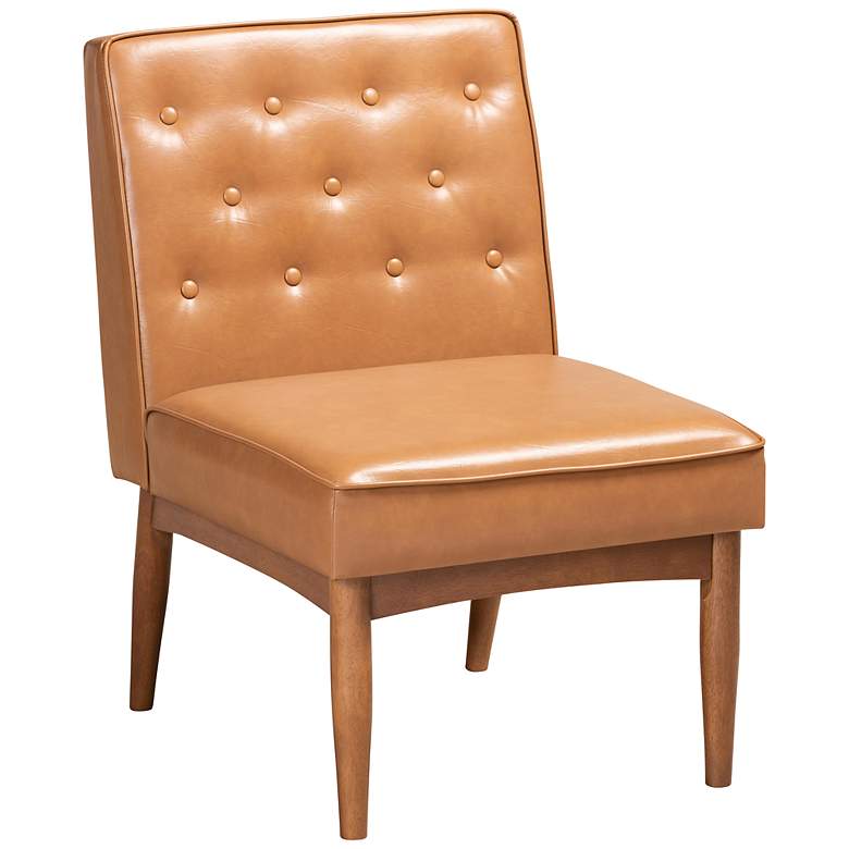 Image 2 Baxton Studio Riordan Tufted Tan Faux Leather Dining Chair