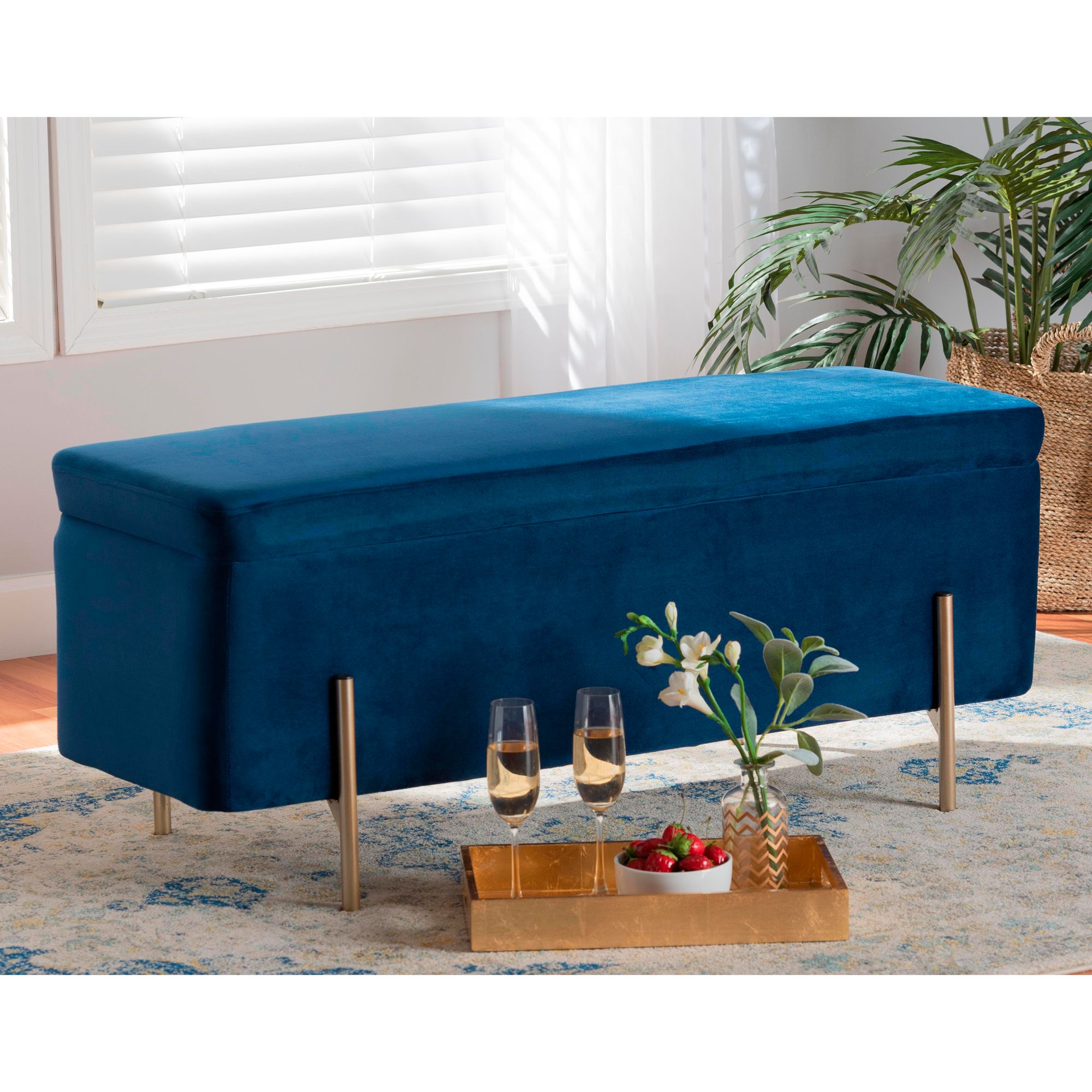 Baxton Studio Rockwell Navy Blue Velvet Storage Bench 051J3