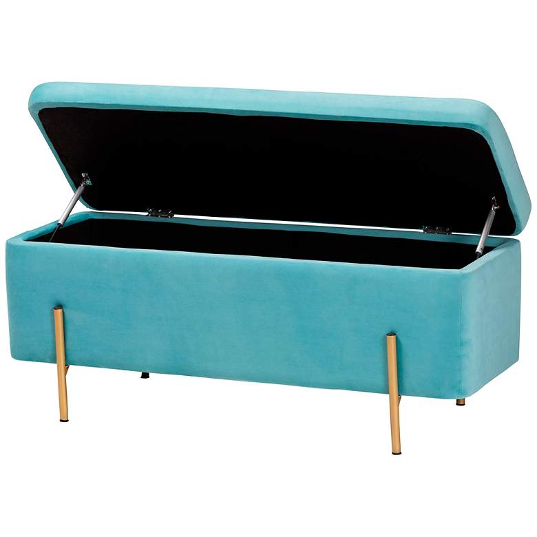 Image 5 Baxton Studio Rockwell Sky Blue Velvet Storage Bench more views