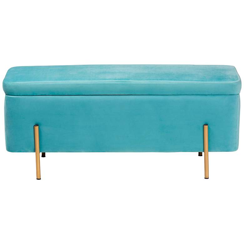 Image 6 Baxton Studio Rockwell Sky Blue Velvet Storage Bench more views