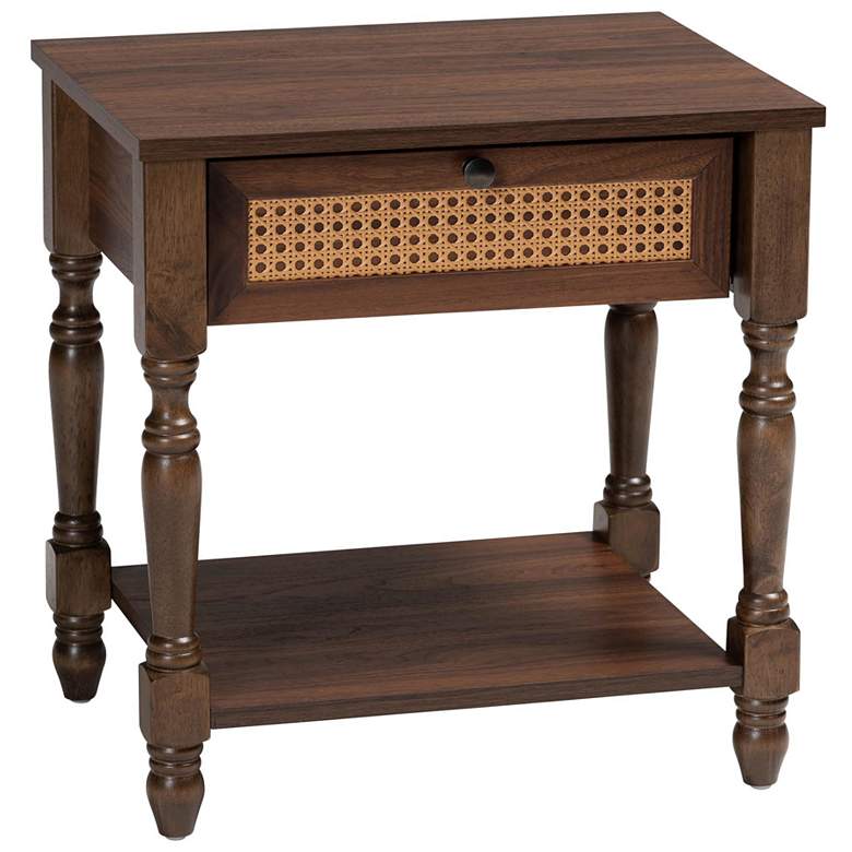 Image 1 Baxton Studio Roden Transitional Dark Brown Nightstand with Rattan