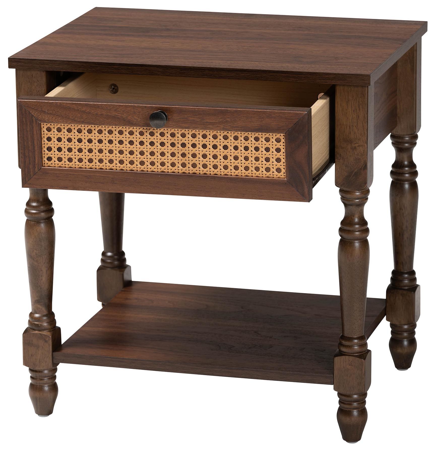 Image 3 Baxton Studio Roden Transitional Dark Brown Nightstand with Rattan more views
