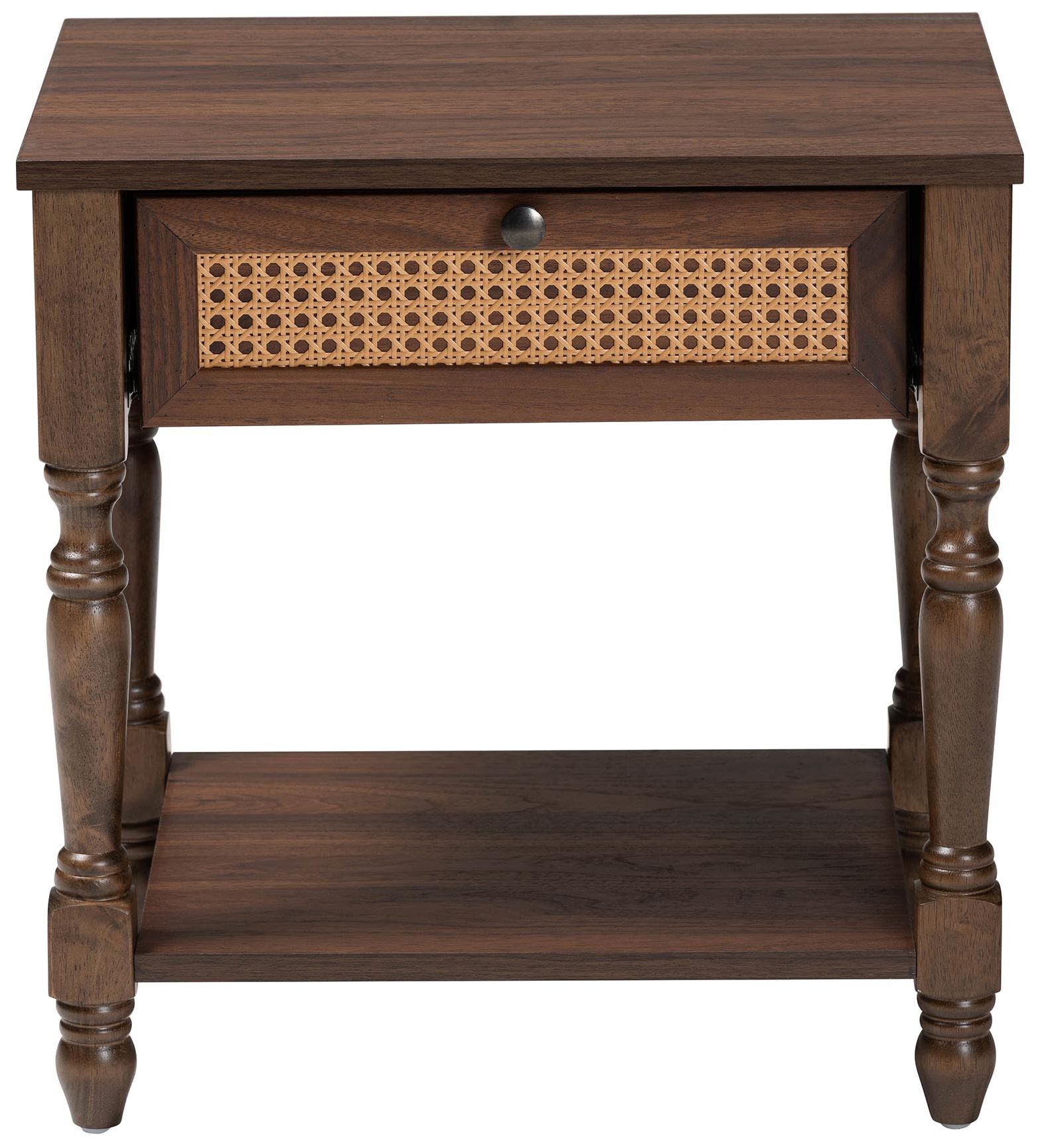 Image 4 Baxton Studio Roden Transitional Dark Brown Nightstand with Rattan more views