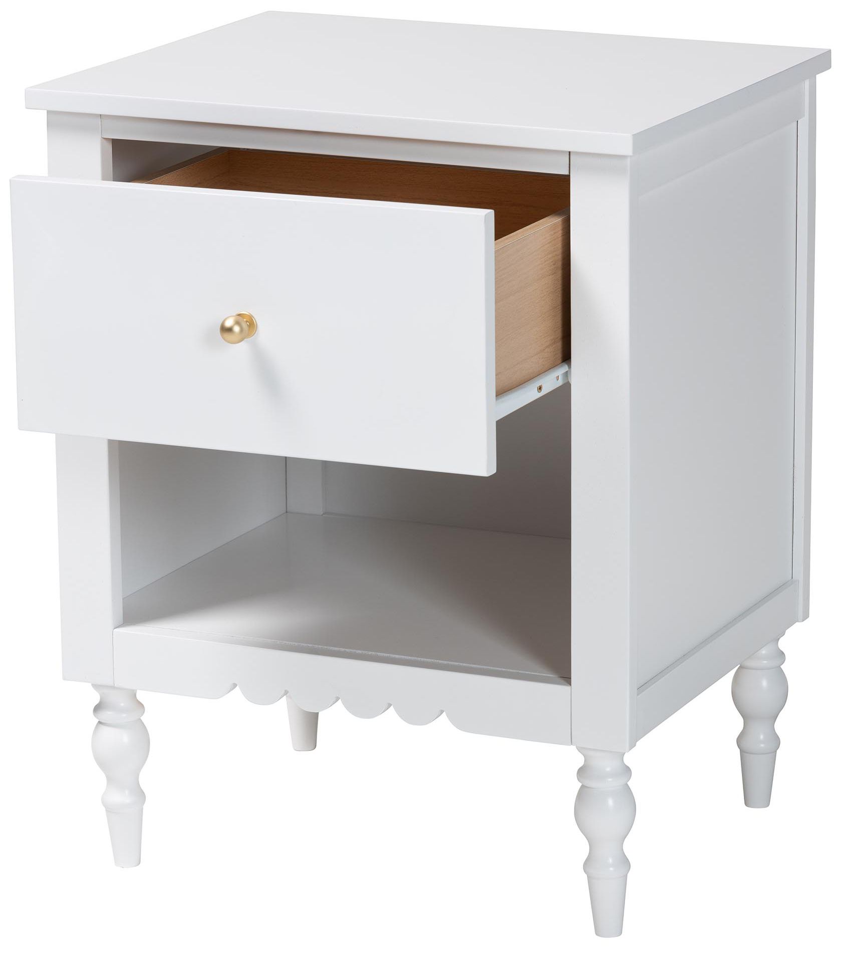 Image 3 Baxton Studio Roni Modern Scalloped White Wood 1-Drawer Nightstand more views