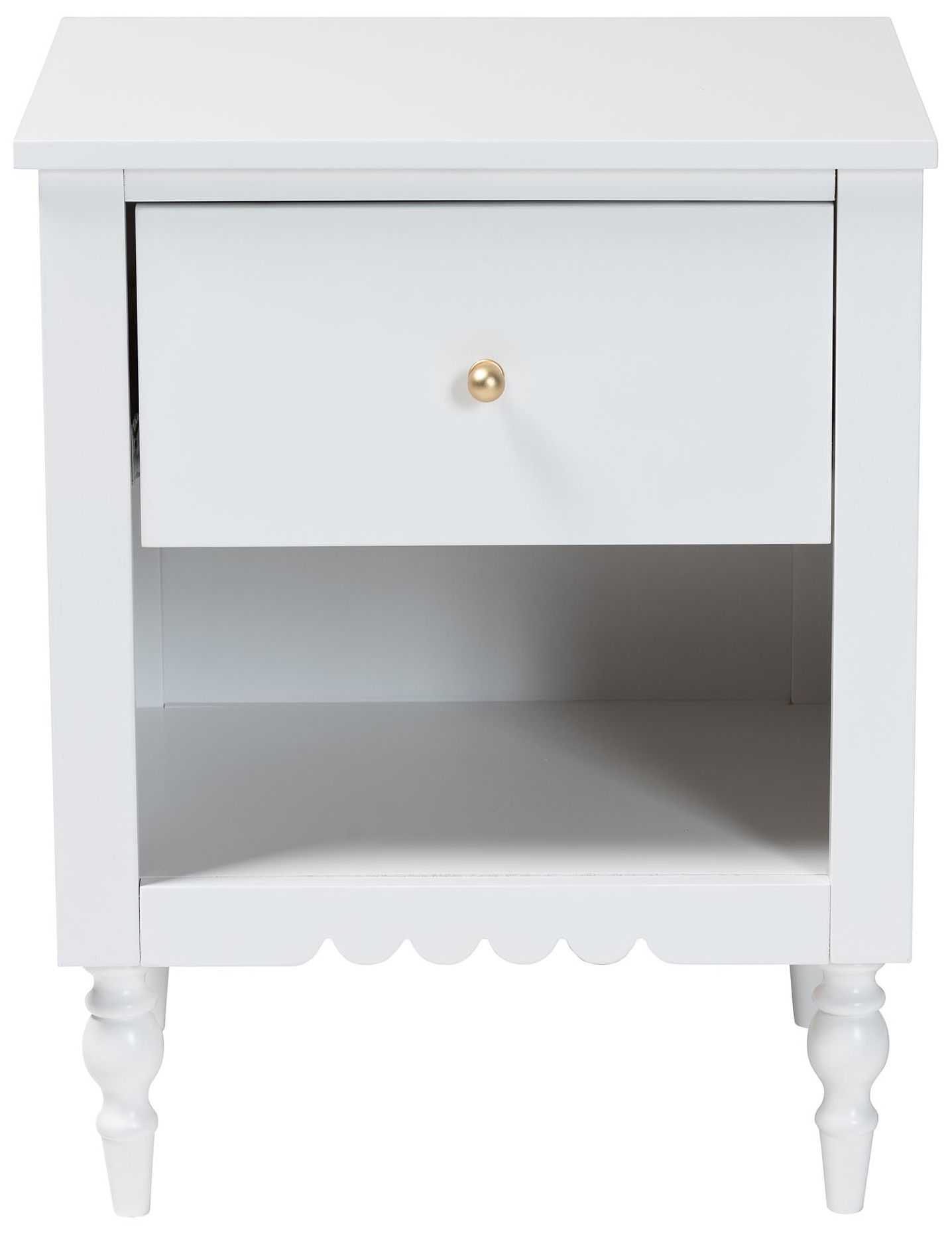 Image 4 Baxton Studio Roni Modern Scalloped White Wood 1-Drawer Nightstand more views