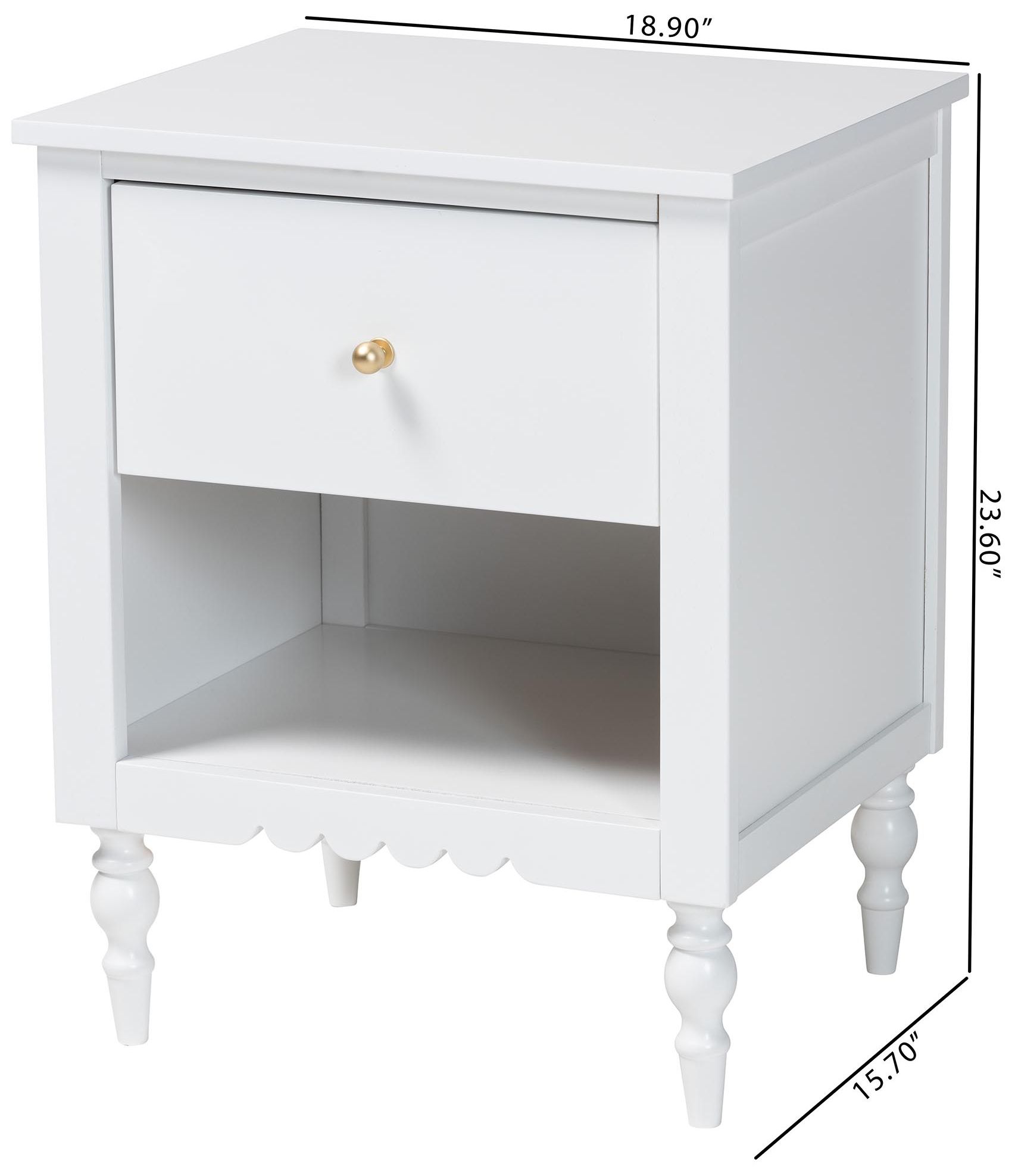 Baxton Studio Roni Modern Scalloped White Wood 1-Drawer Nightstand