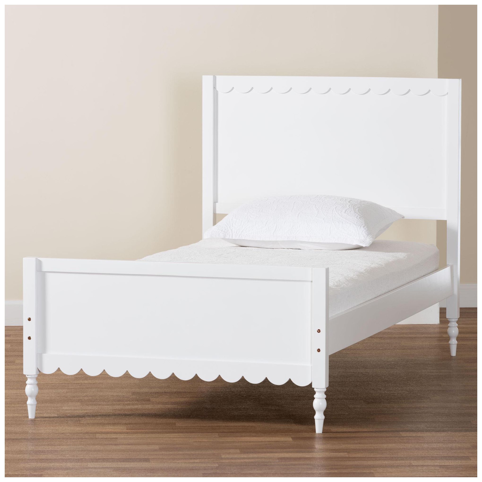 Baxton Studio Roni Modern White Wood Twin Platform Bed with Scalloped Edges