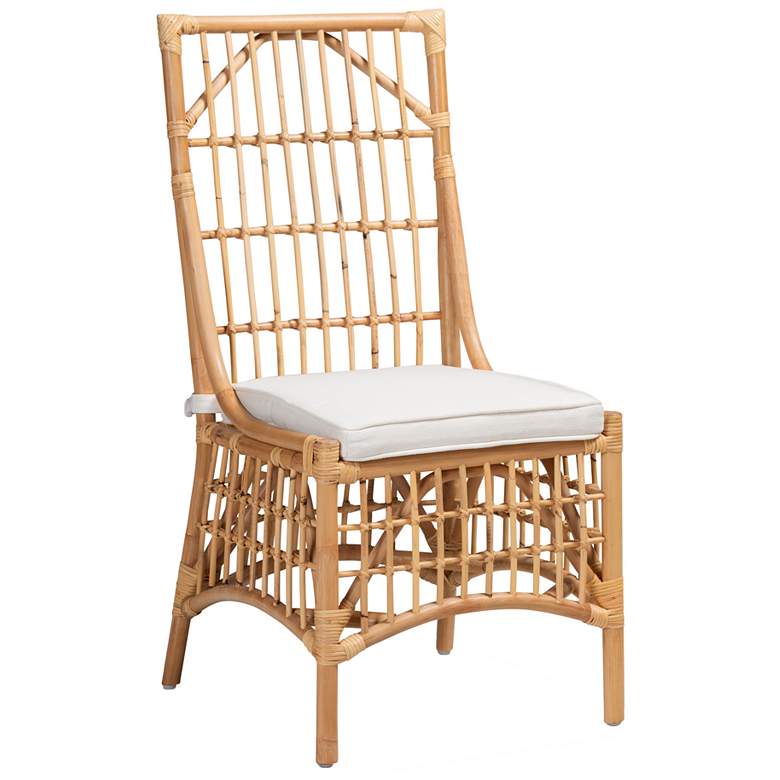 Image 1 Baxton Studio Rose White Fabric Upholstered Rattan Dining Chair