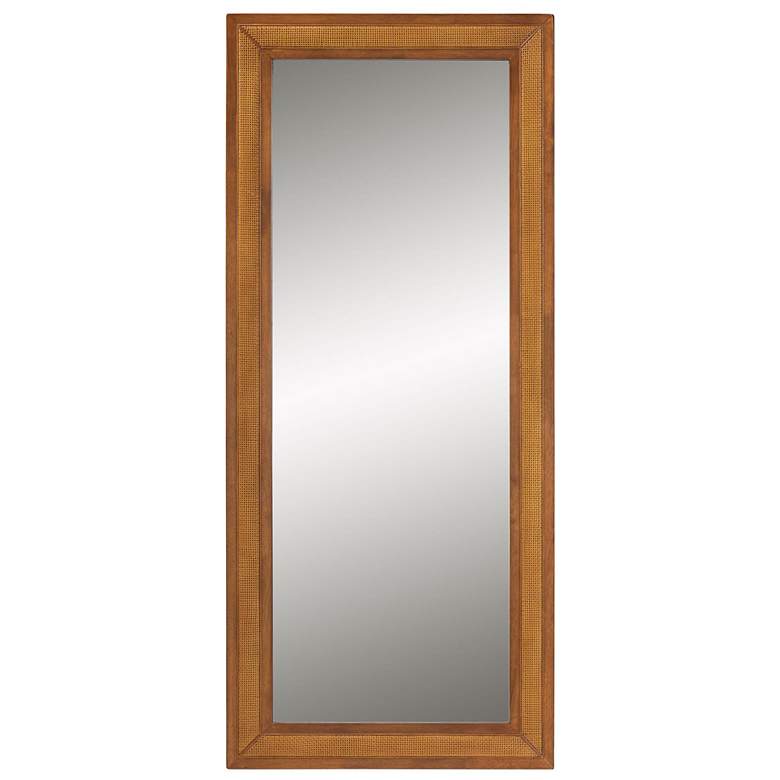Image 1 Baxton Studio Rowanne Walnut Brown Rubberwood and Rattan Frame Wall Mirror