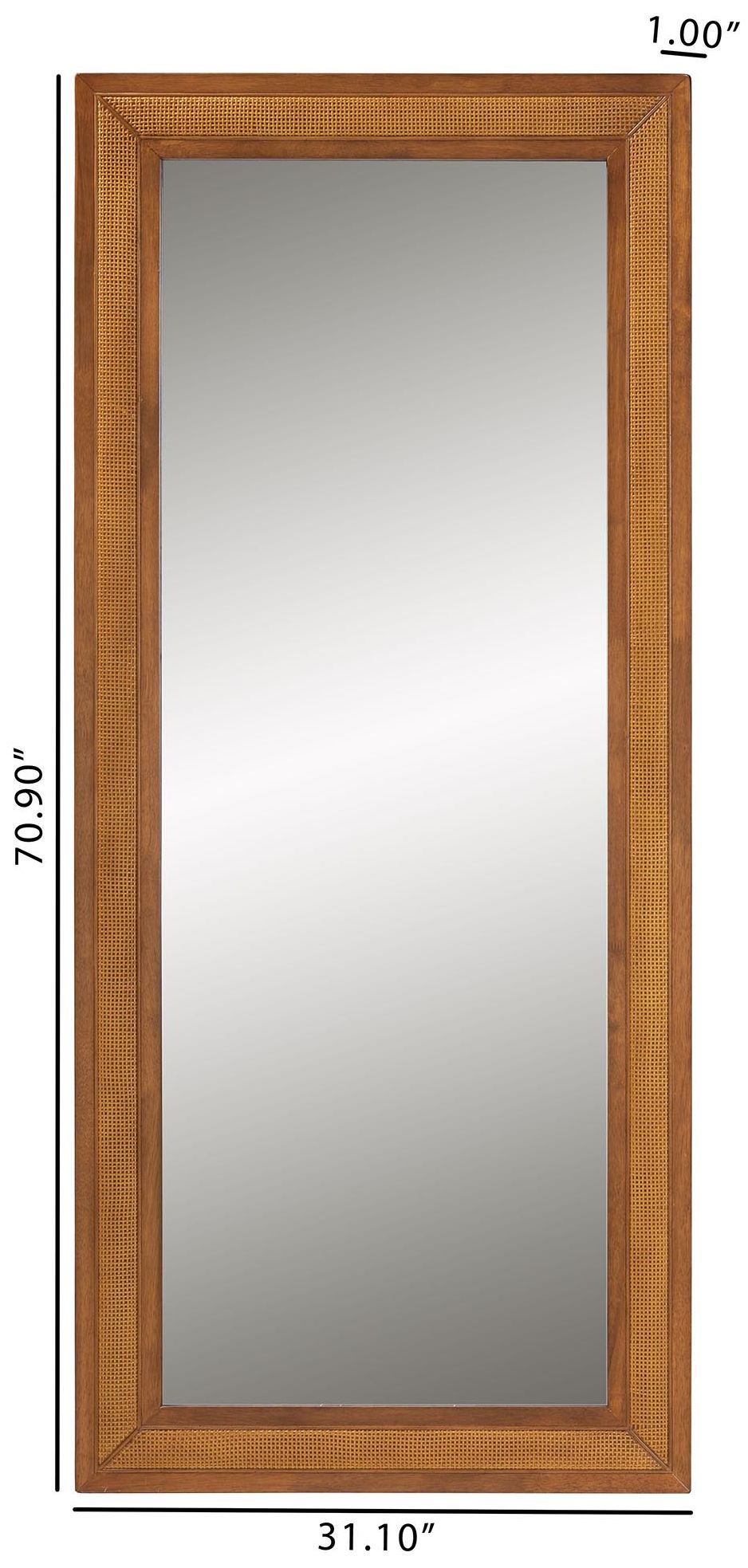 Image 5 Baxton Studio Rowanne Walnut Brown Rubberwood and Rattan Frame Wall Mirror more views