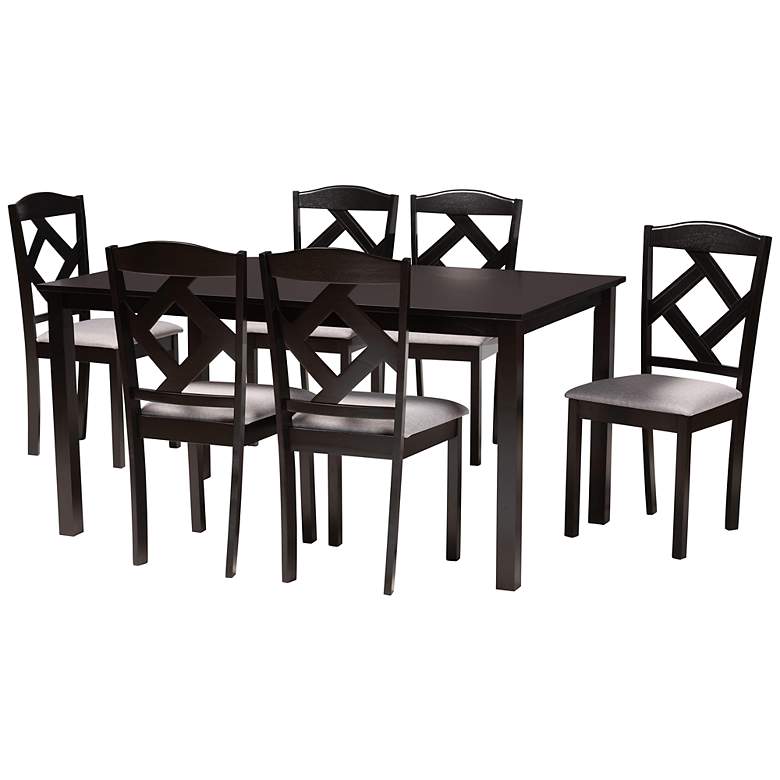 Image 1 Baxton Studio Ruth Gray Fabric Dark Brown 7-Piece Dining Set