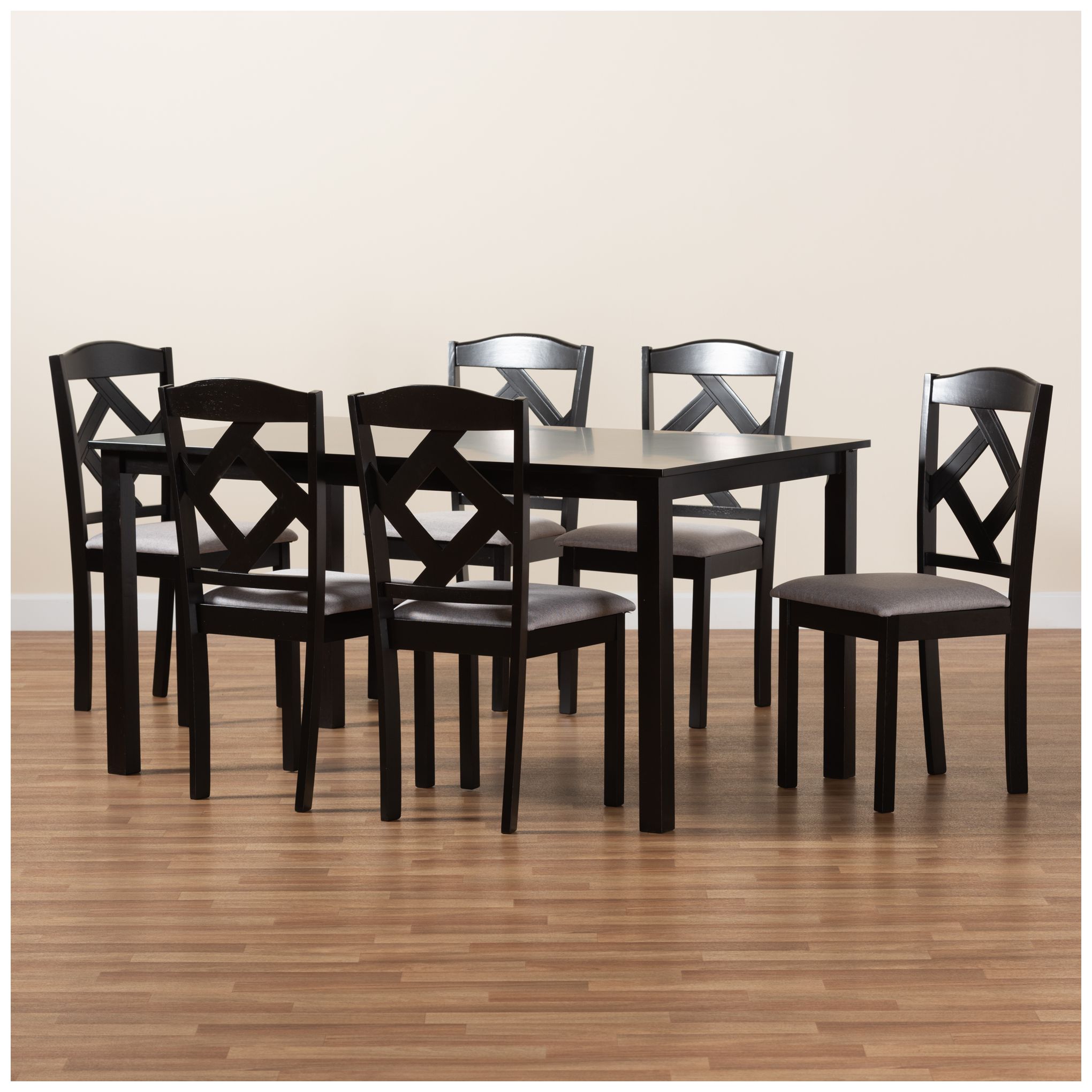 Baxton Studio Ruth Gray Fabric Dark Brown 7-Piece Dining Set in scene