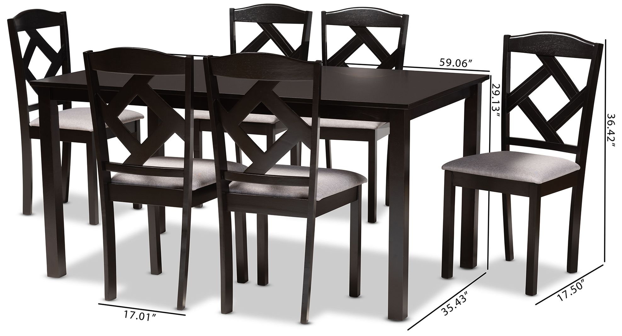 Baxton Studio Ruth Gray Fabric Dark Brown 7-Piece Dining Set in scene