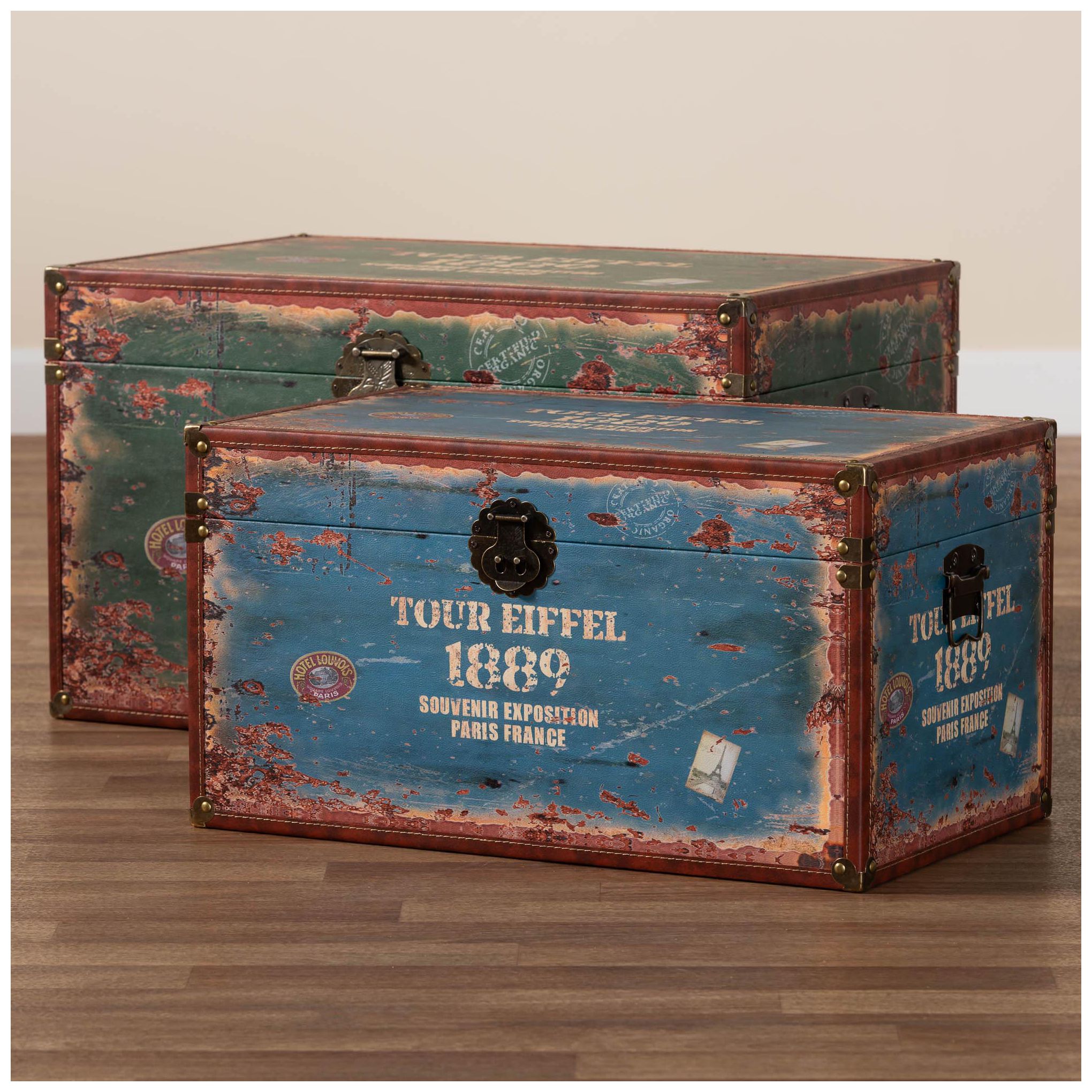 Baxton Studio Sabeen Faux Leather and Wood 2 Piece Storage Trunk Set