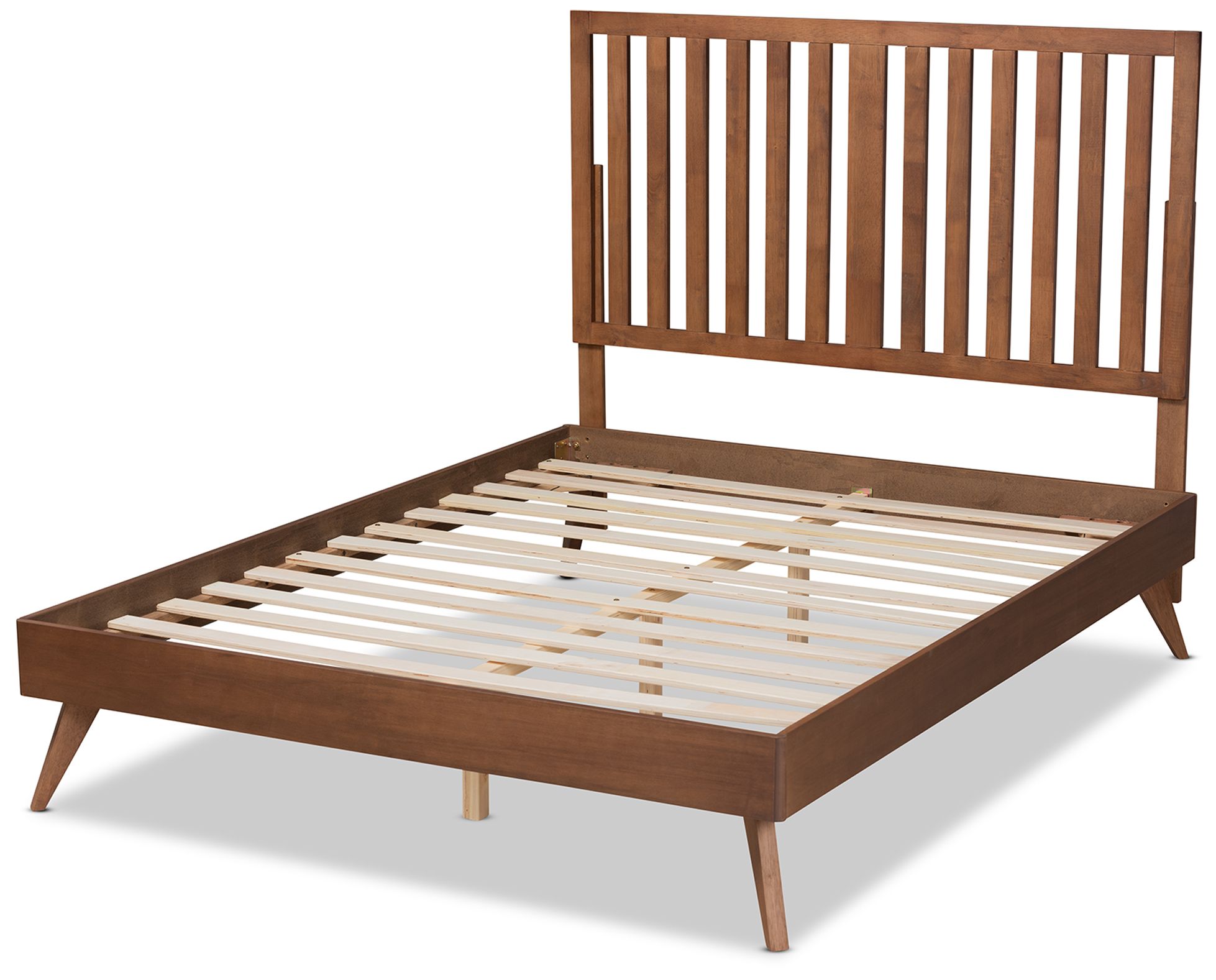 Baxton Studio Saki Walnut Brown King Size Platform Bed in scene