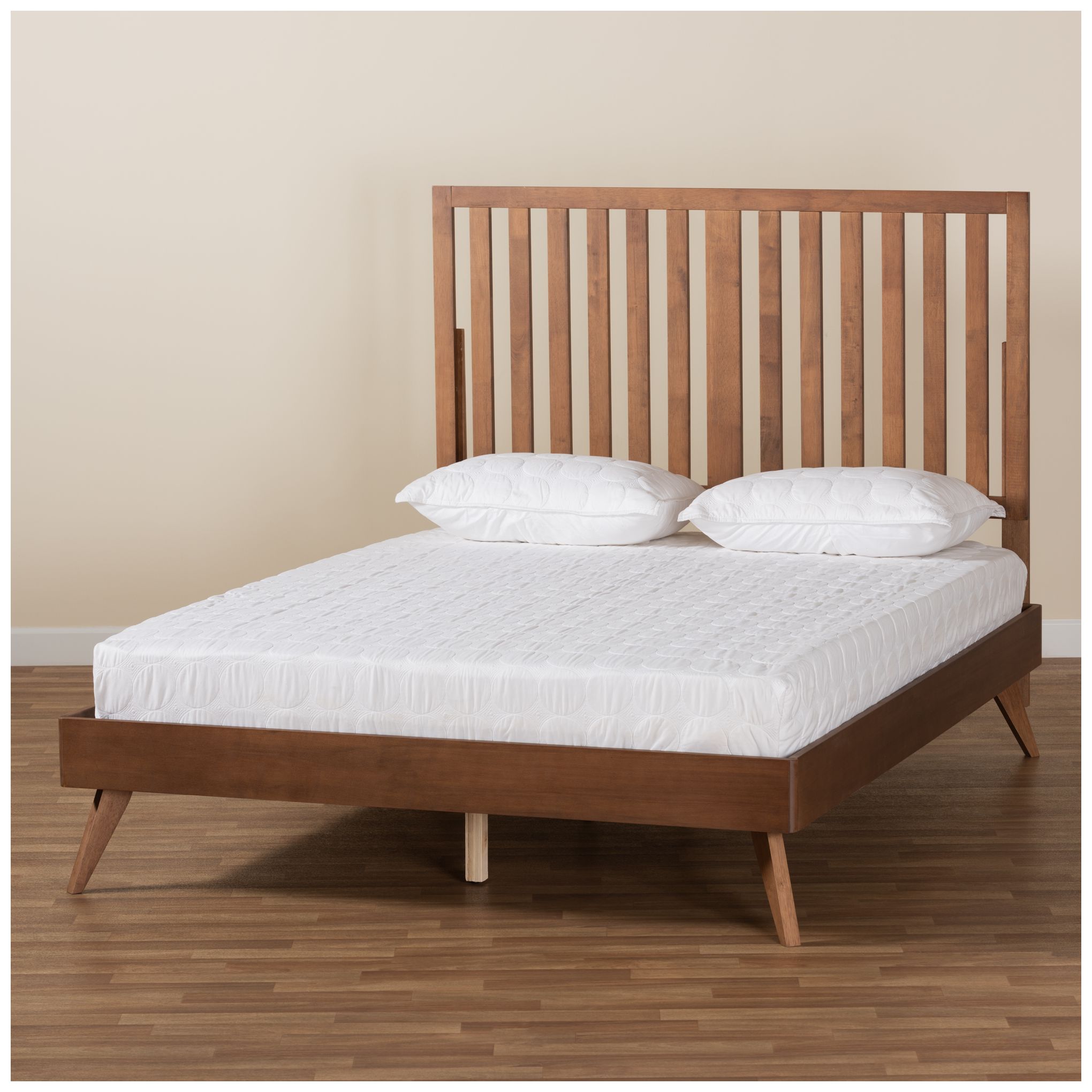 Baxton Studio Saki Walnut Brown King Size Platform Bed in scene