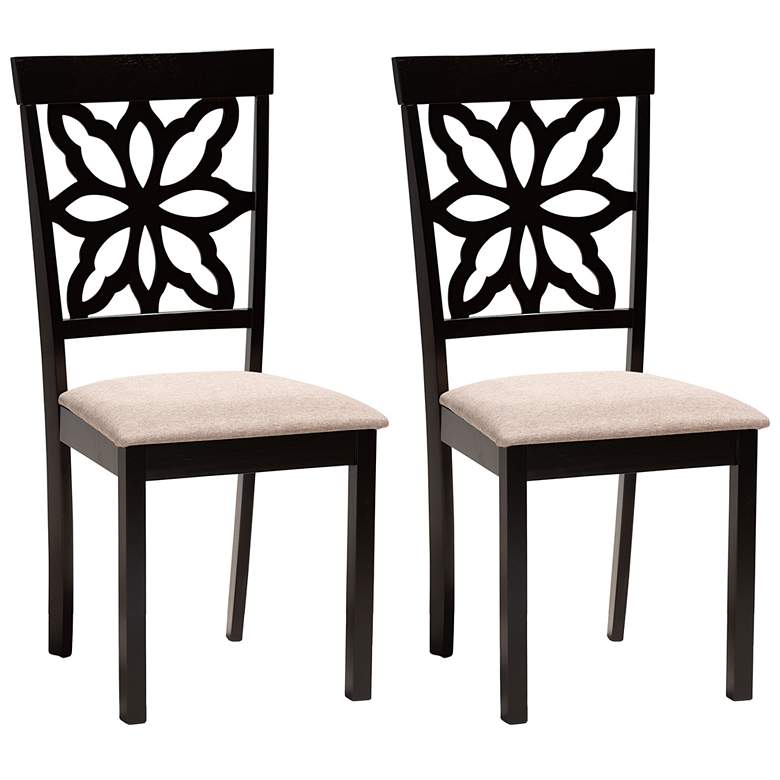 Image 1 Baxton Studio Samwell Sand Fabric Upholstered Wood 2-Piece Dining Chair Set