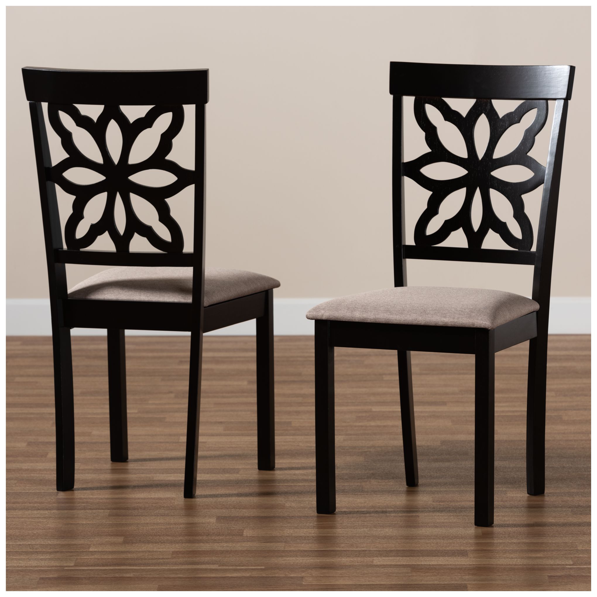 Baxton Studio Samwell Sand Fabric Upholstered Wood 2-Piece Dining Chair Set