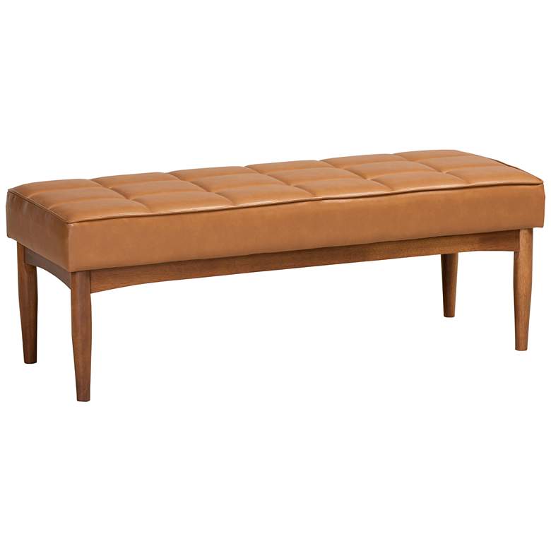 Image 2 Baxton Studio Sanford Tan Faux Leather Tufted Dining Bench