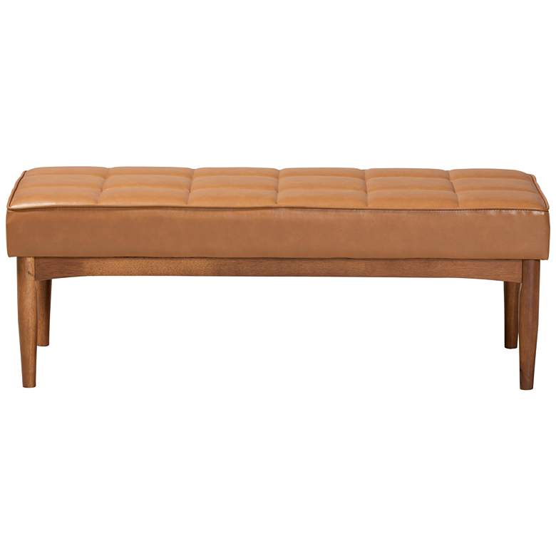 Image 4 Baxton Studio Sanford Tan Faux Leather Tufted Dining Bench more views