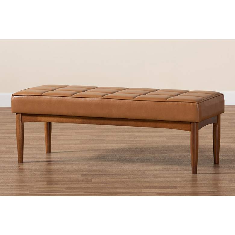 Image 7 Baxton Studio Sanford Tan Faux Leather Tufted Dining Bench more views