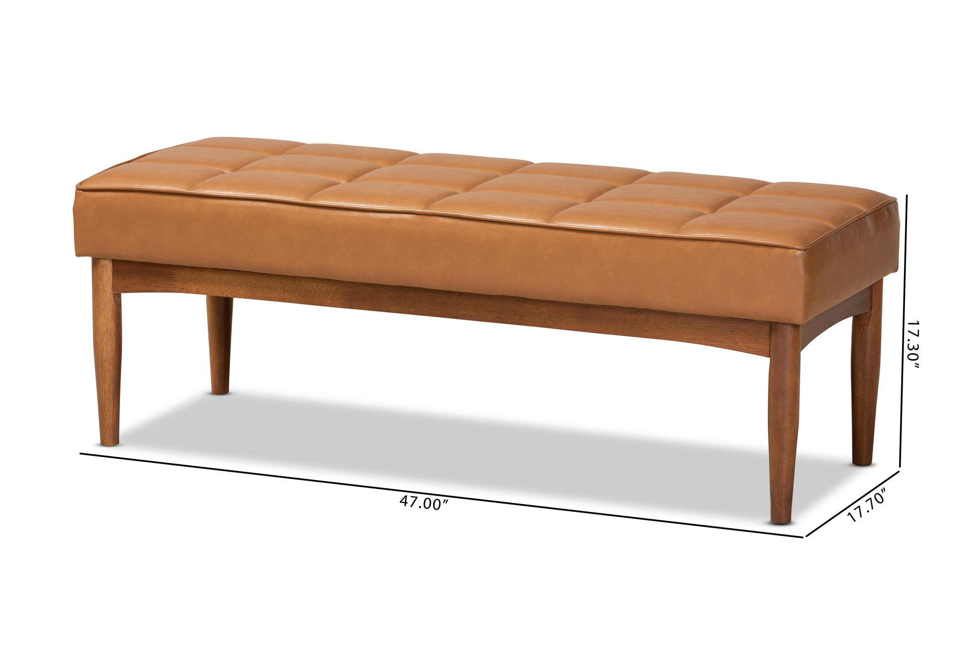Baxton Studio Sanford Tan Faux Leather Tufted Dining Bench in scene