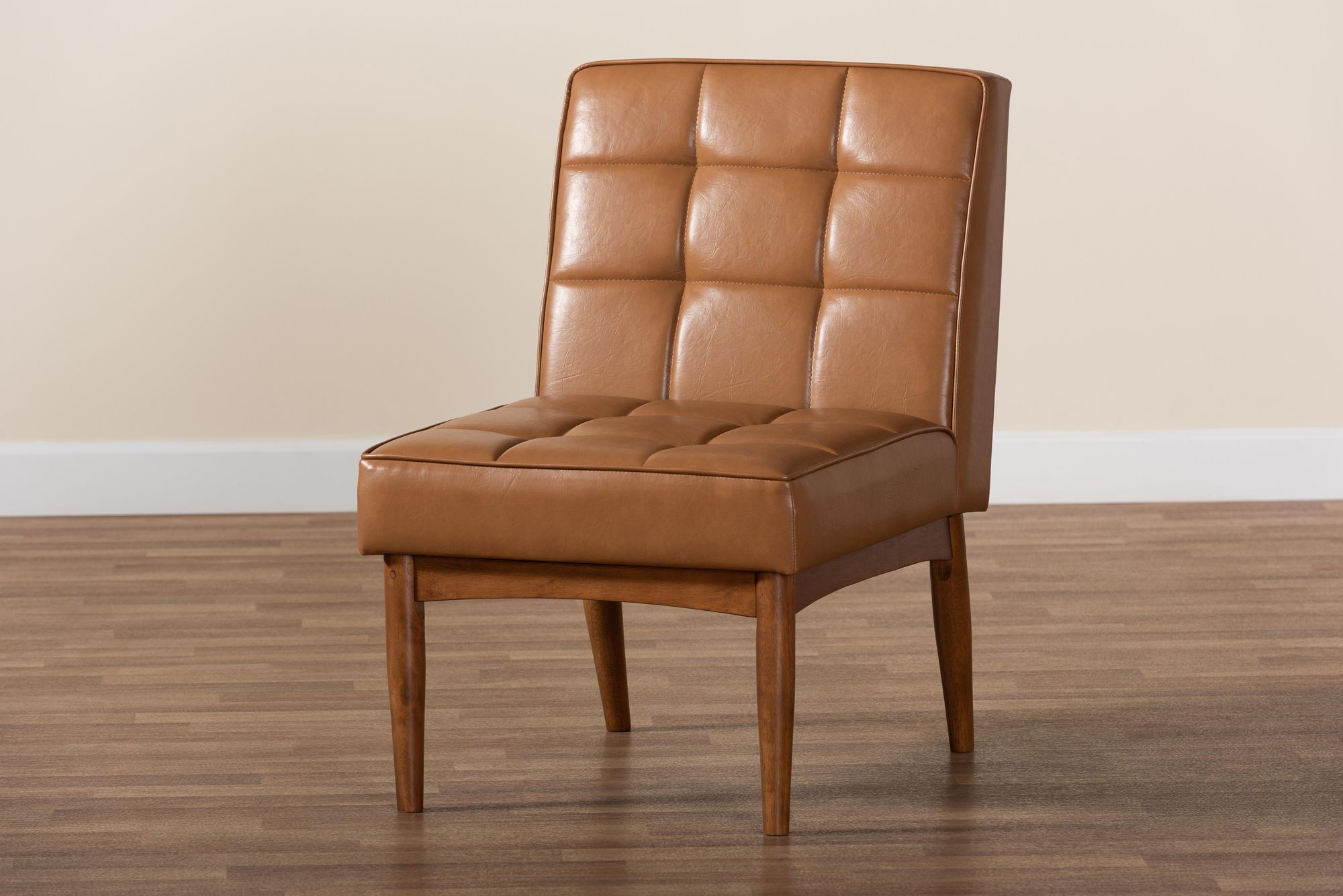 Baxton Studio Sanford Tan Faux Leather Tufted Dining Chair in scene