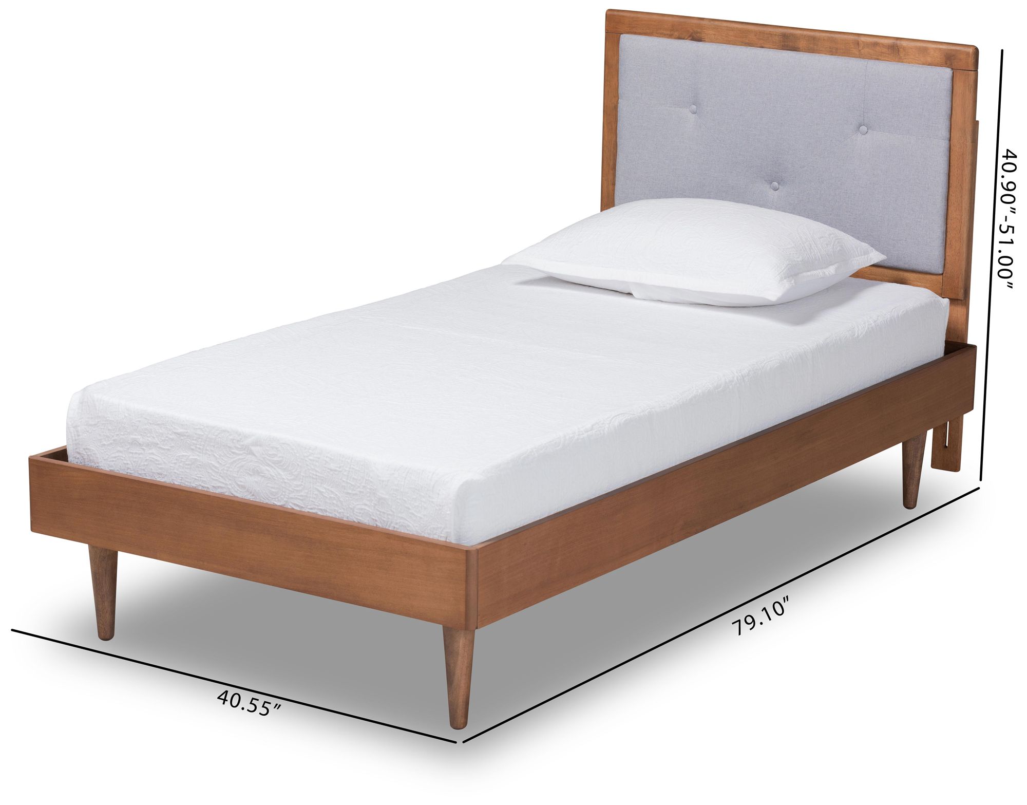 Baxton Studio Saul Light Gray Fabric Twin Size Platform Bed in scene