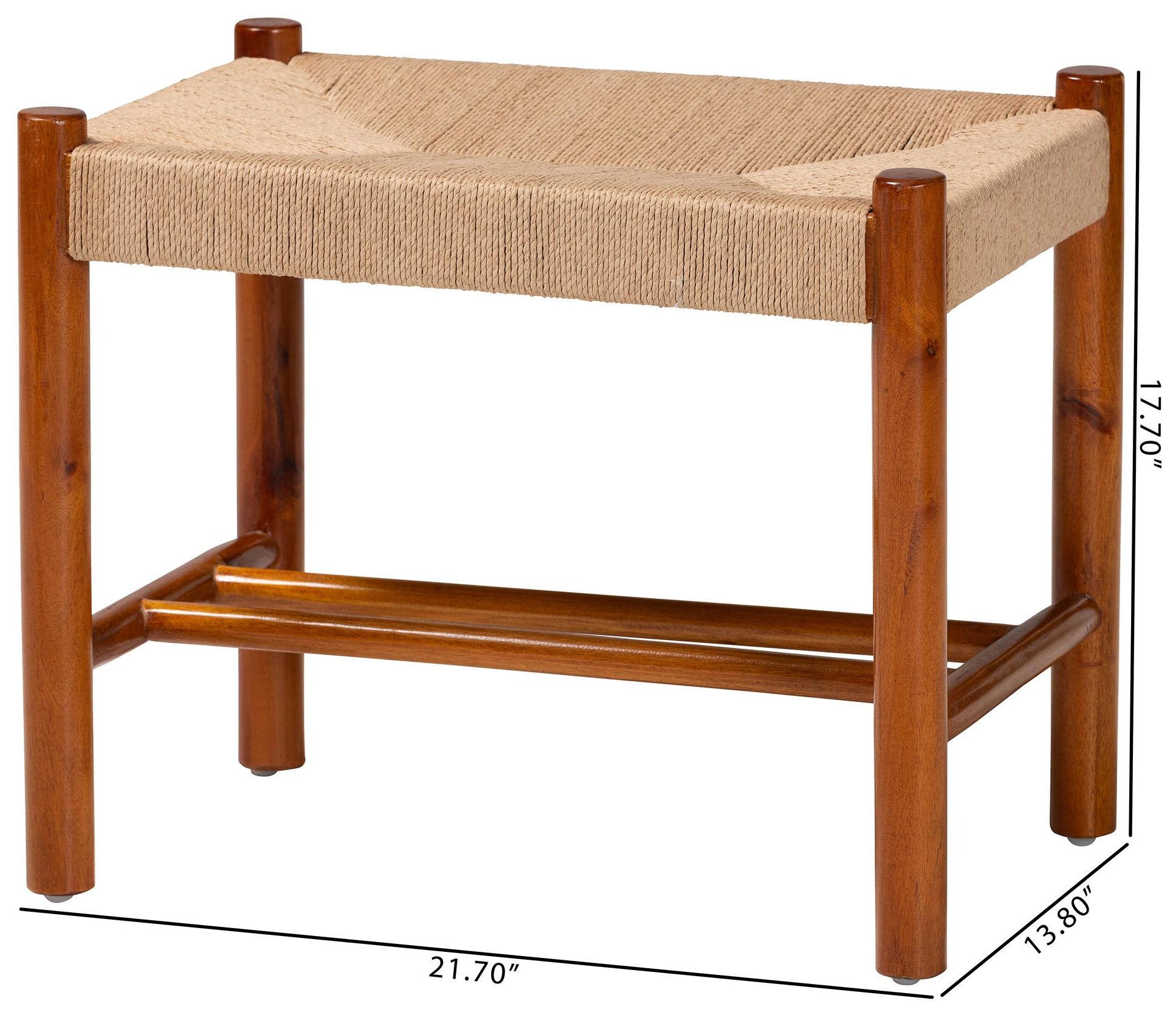 Image 7 Baxton Studio Saura Oak Brown Finished Wood and Hemp Accent Bench more views