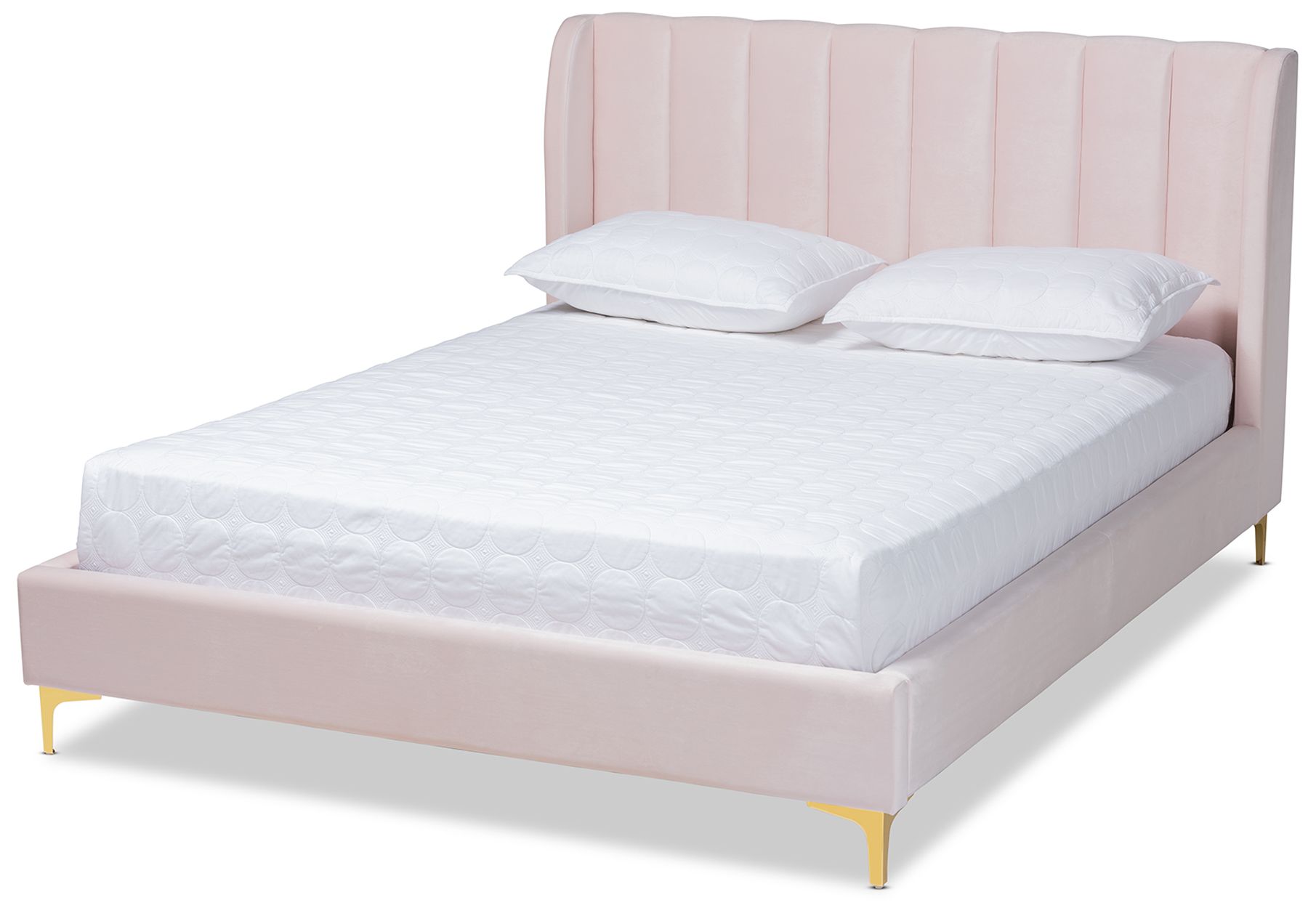 Image 2 Baxton Studio Saverio Light Pink Fabric Upholstered Queen Size Platform Bed