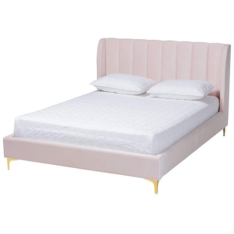 Image 2 Baxton Studio Saverio Light Pink Fabric Upholstered Queen Size Platform Bed