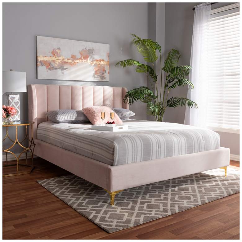 Image 1 Baxton Studio Saverio Light Pink Fabric Upholstered Queen Size Platform Bed