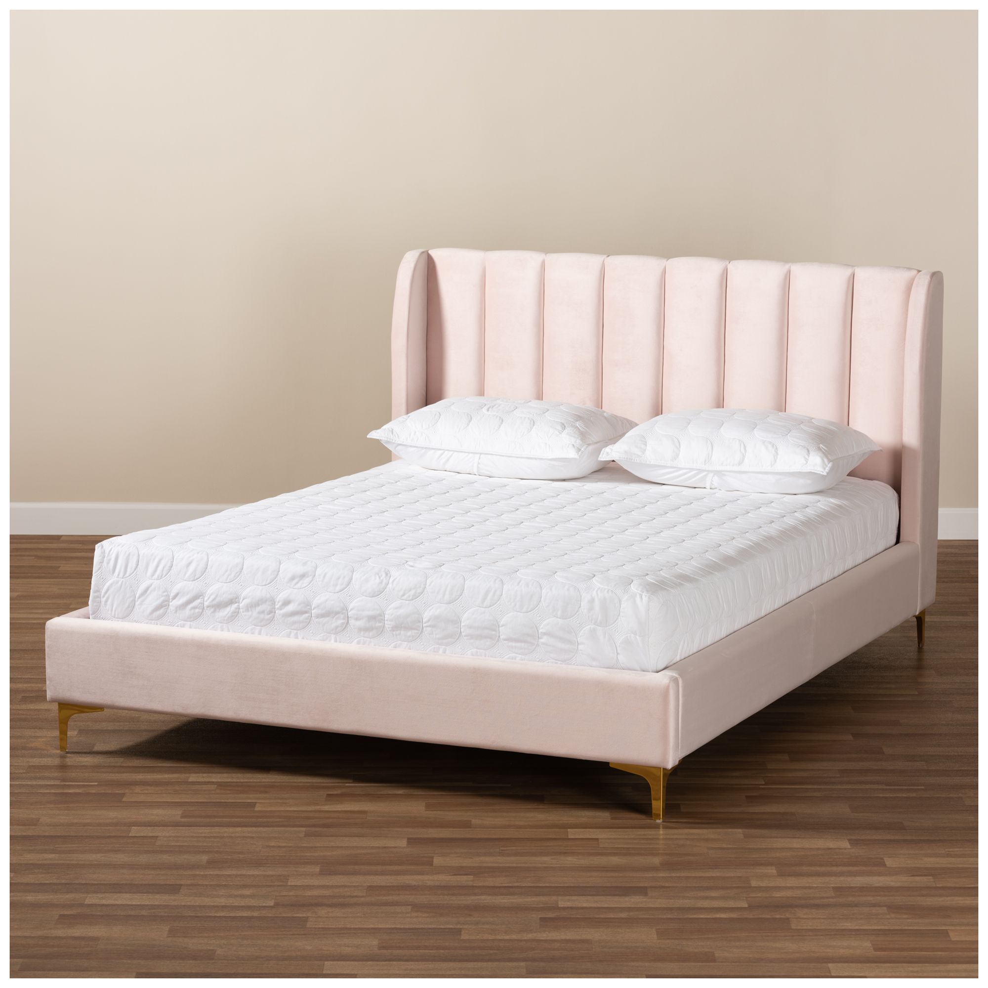 Image 7 Baxton Studio Saverio Light Pink Fabric Upholstered Queen Size Platform Bed more views