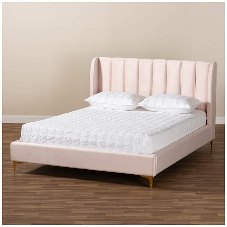 Image 7 Baxton Studio Saverio Light Pink Fabric Upholstered Queen Size Platform Bed more views
