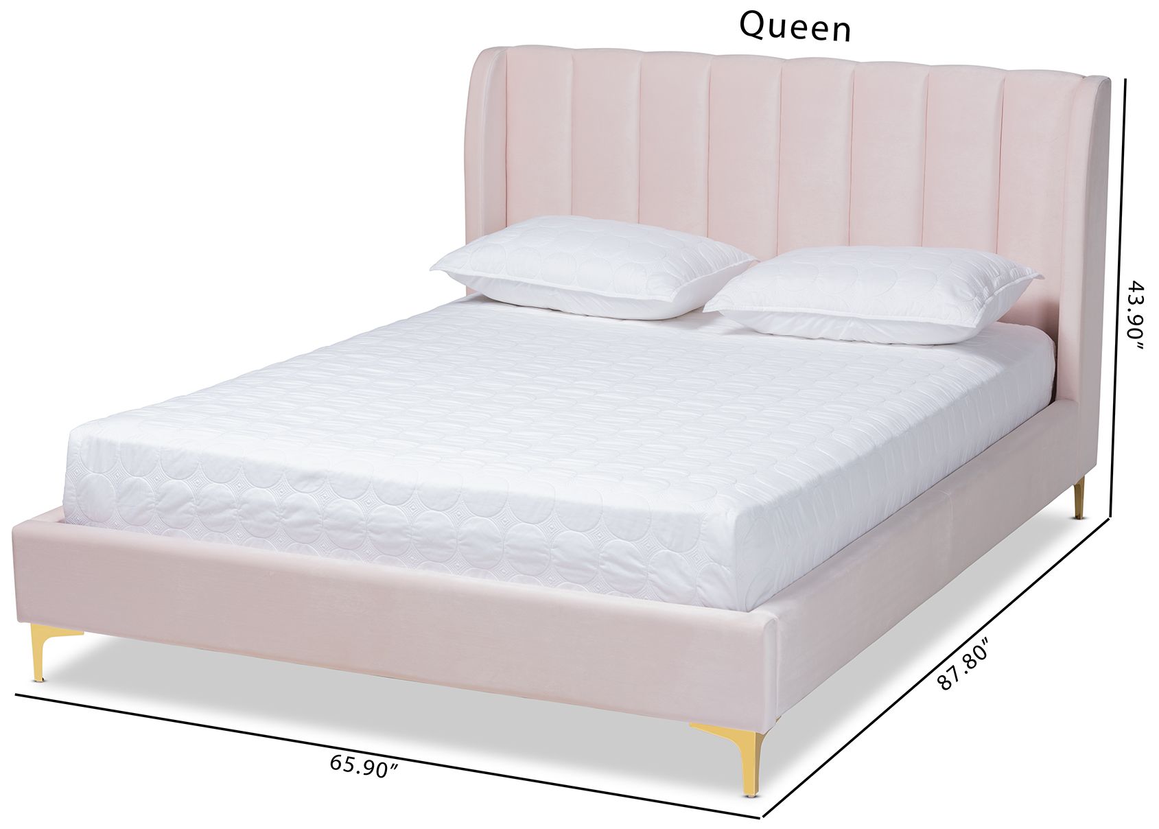 Baxton Studio Saverio Light Pink Fabric Upholstered Queen Size Platform Bed