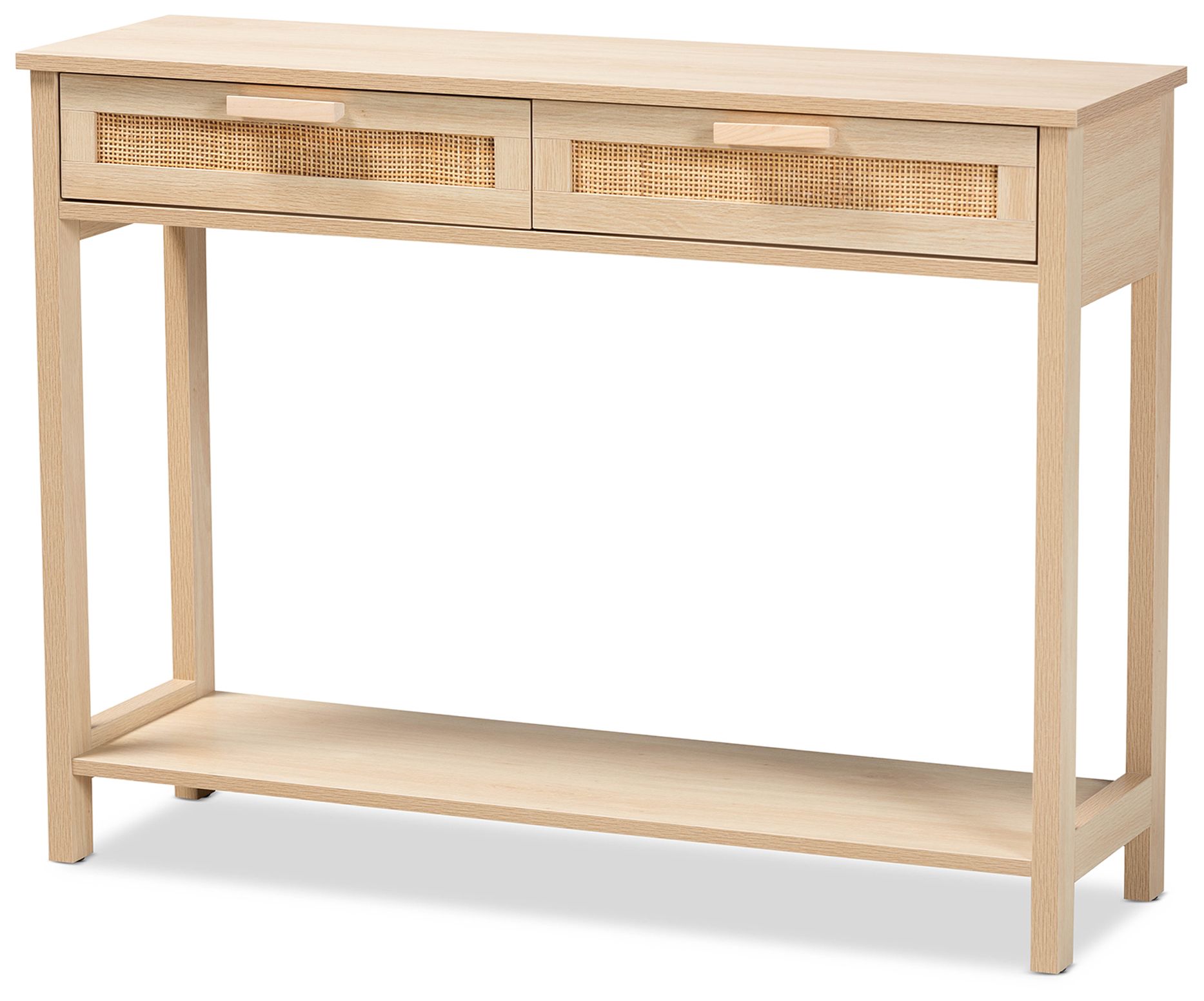Image 2 Baxton Studio Sebille Wood 2-Drawer Console Table with Natural Rattan