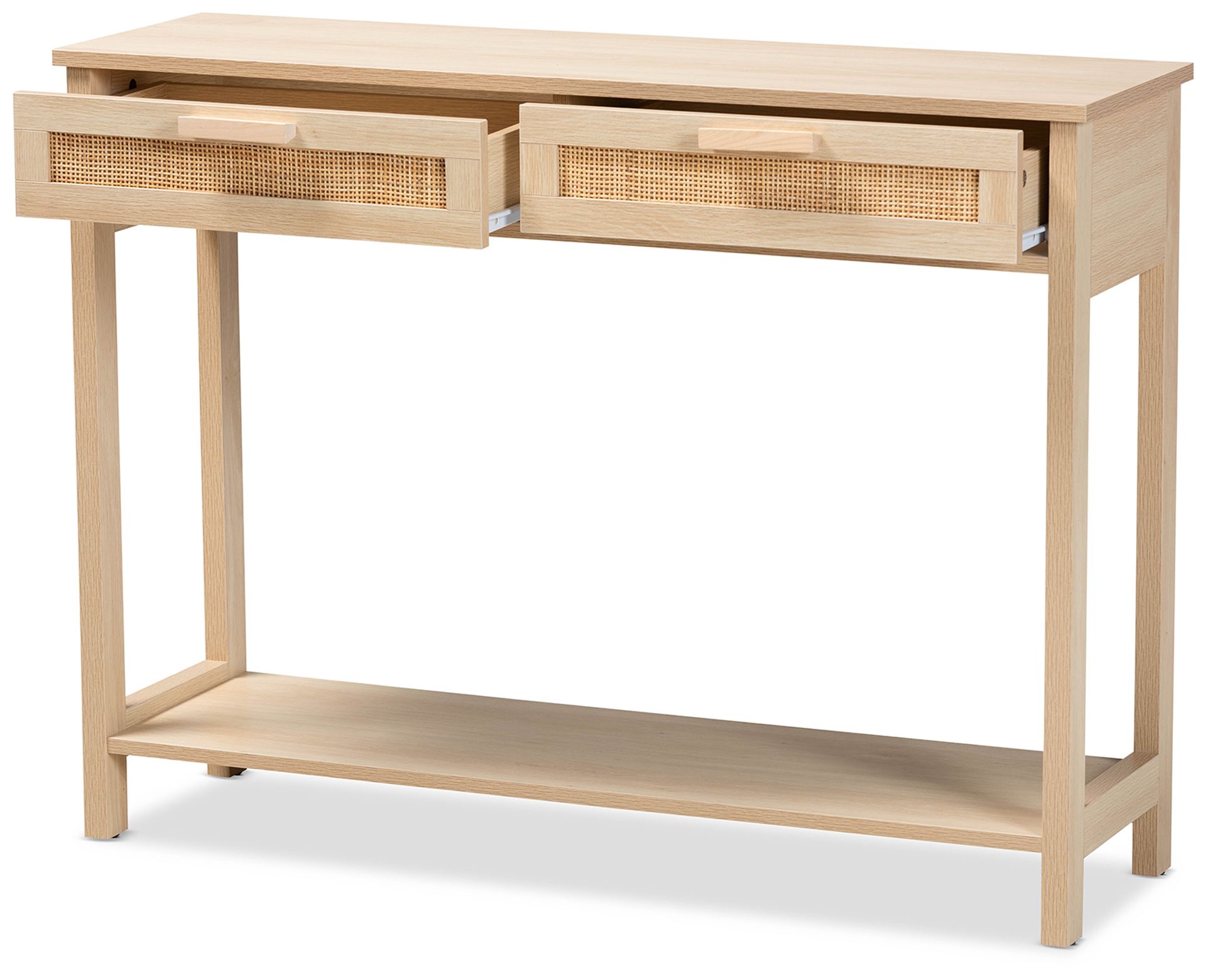 Image 3 Baxton Studio Sebille Wood 2-Drawer Console Table with Natural Rattan more views