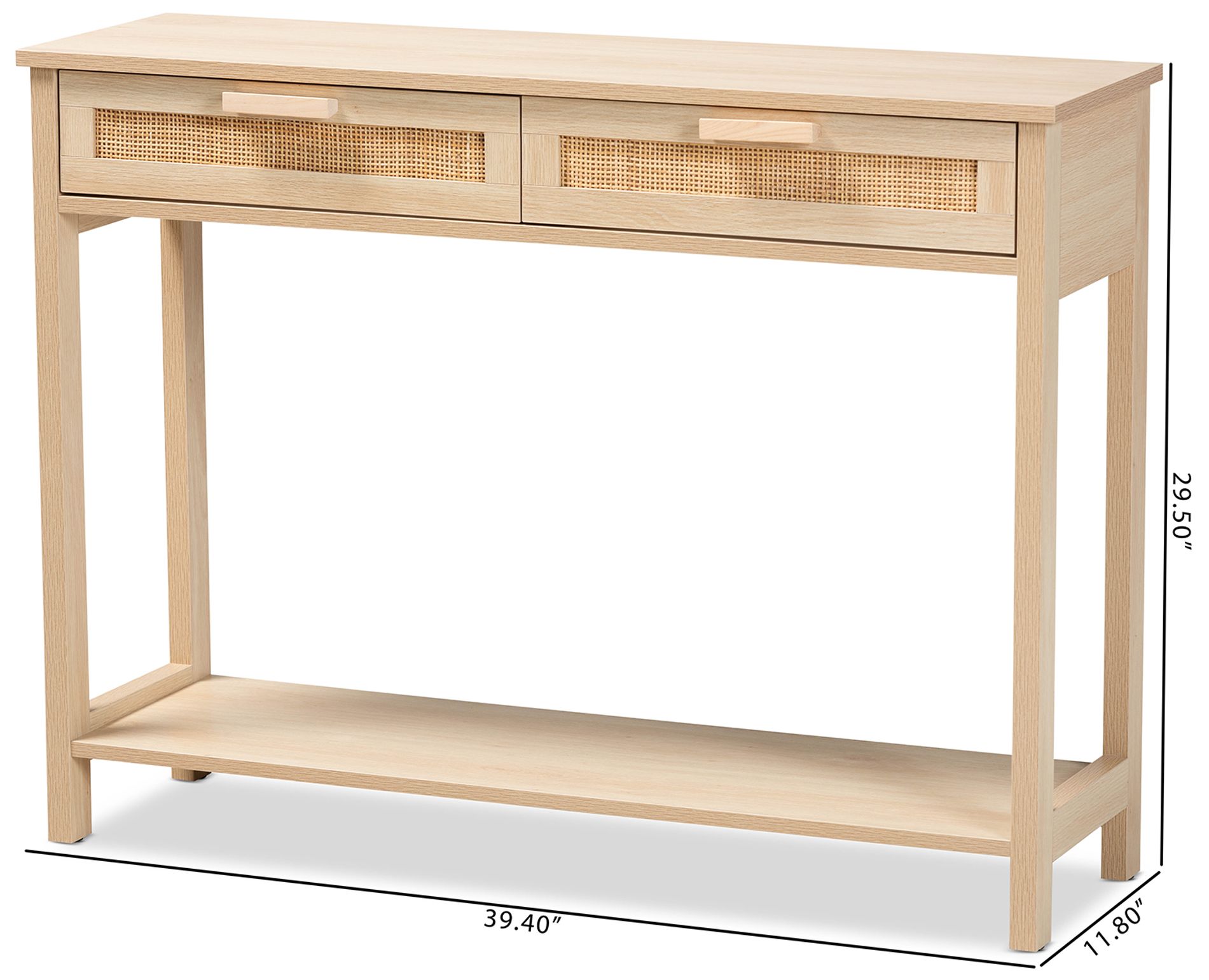 Baxton Studio Sebille Wood 2-Drawer Console Table with Natural Rattan